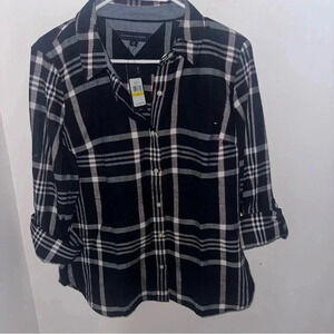 Tommy Hilfiger Navy Plaid Flannel top - size medium